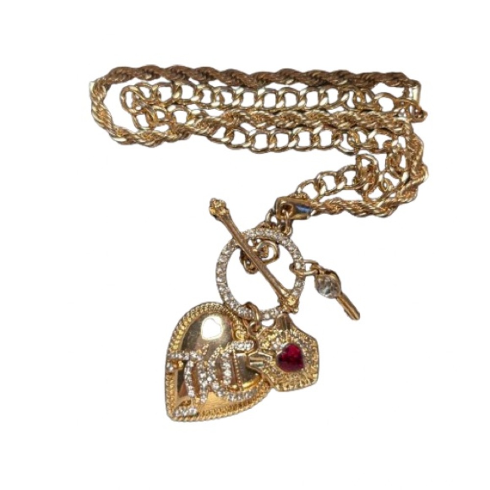 NEW Juicy Couture Gold Toned Three Charm Toggle Clasp Necklace - Picture 5 of 11